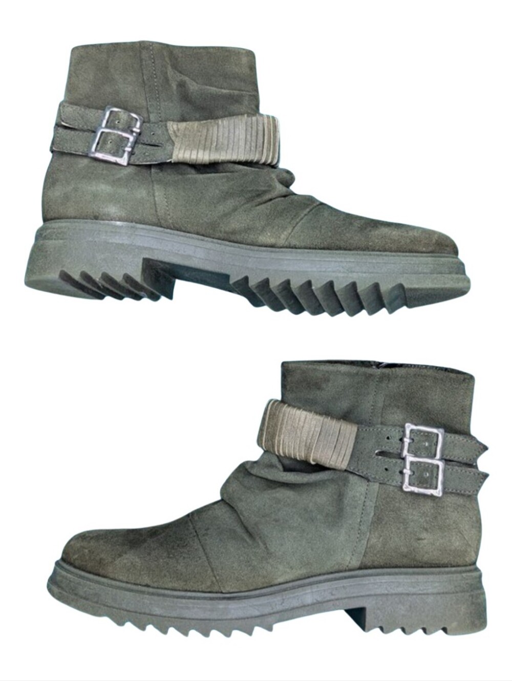 Miz Mooz Fanley Suede Buckled Ankle Boots Moto Lug Sole Forest Green 42 US 11